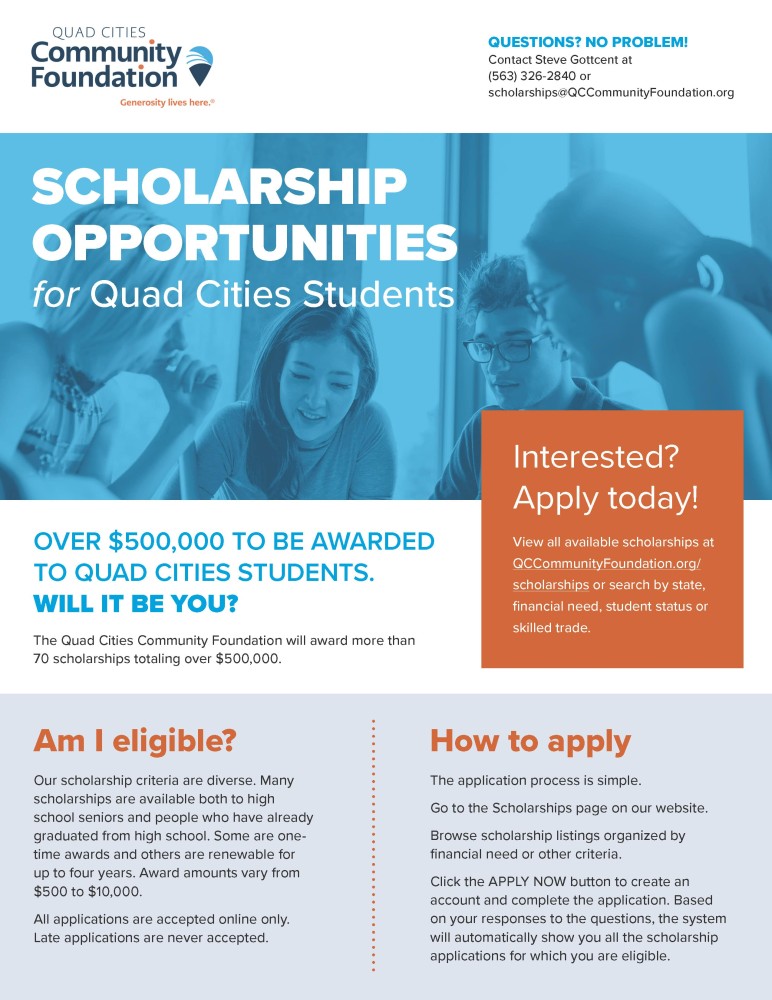 scholarship opportunities for Quad Cities students by community foundation